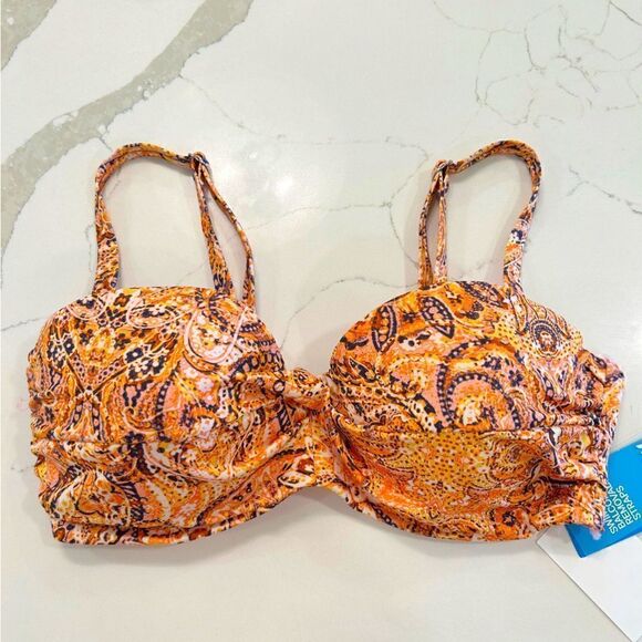 H&M Orange Pink Paisley Underwire Twist Bikini Top - Picture 1 of 6